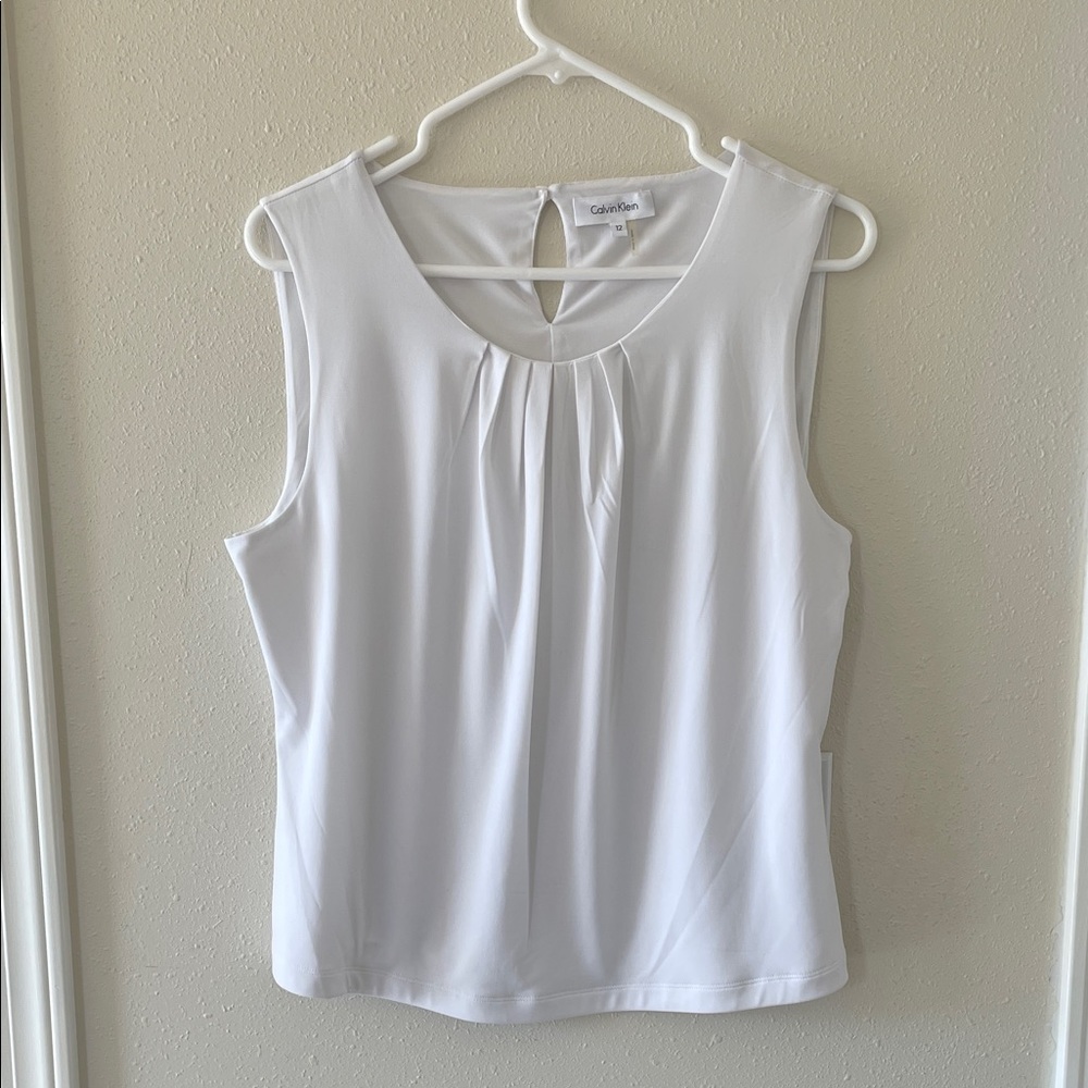 Calvin Klein Women's Sz 12 Classic White Sleeveless Professional Tank Top Blouse